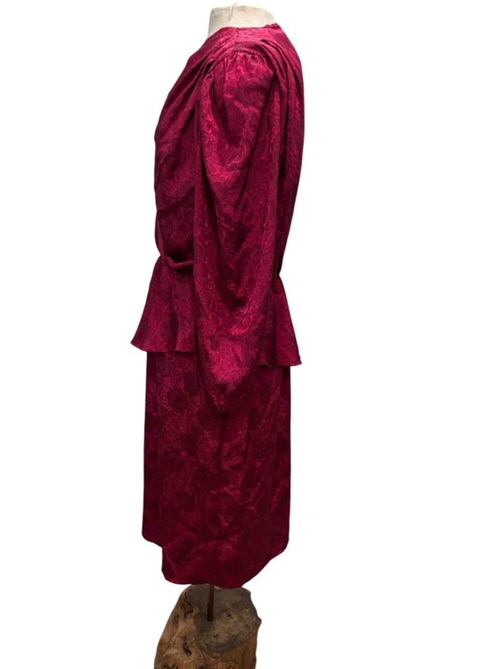 Vintage PATRA Dress 13/14 Red Jacquard Peplum Cocktail Party Midi - Picture 4 of 10